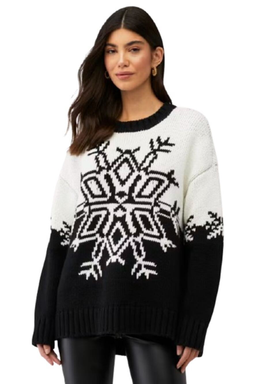 SHOW ME YOUR MUMU Stowe Sweater XS BLACK WHITE Snowflake Knit Crewneck NWOT